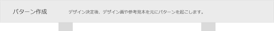パターン作成　デザイン決定後、デザイン画や参考見本を元にパターンを起こします。